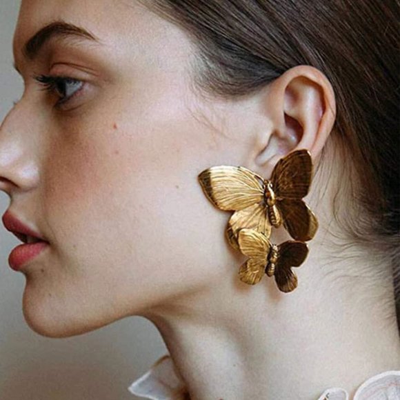 Gold Butterflies Summer Statement Earrings - Picture 2 of 8